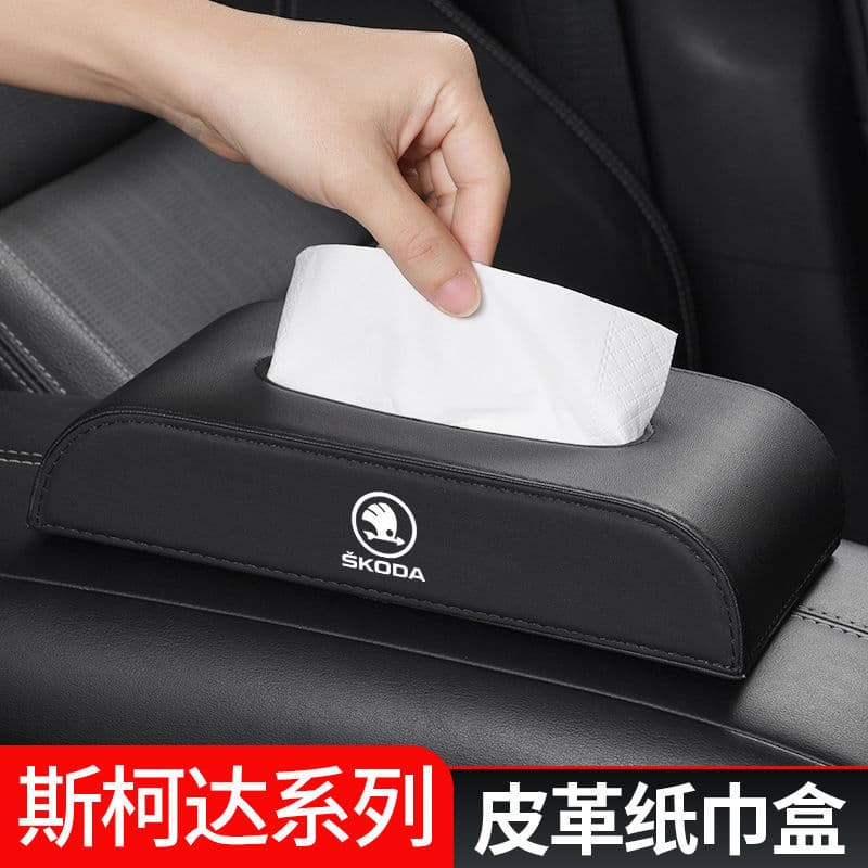 Luxury Leather Car Tissue Box Compatible with Skoda Kodiaq Komik Koloq Mingui Spacious Durable Universal Vehicle Mounted Tissue Holder