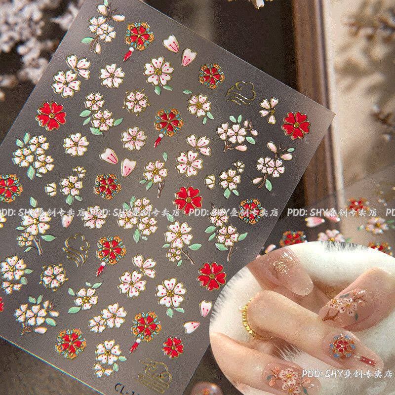Summer New Petal Cherry Blossom Rhinestone Nail Art Stickers DIY High-End Adhesive Hand-Painted Nail Decorations