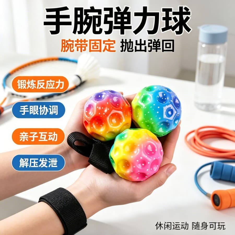 Moon Stone Elastic Swinging Ball with Rope Wrist Fitness Ball Children's Bouncing Ball Outdoor Exercise Wrist Strength Toy