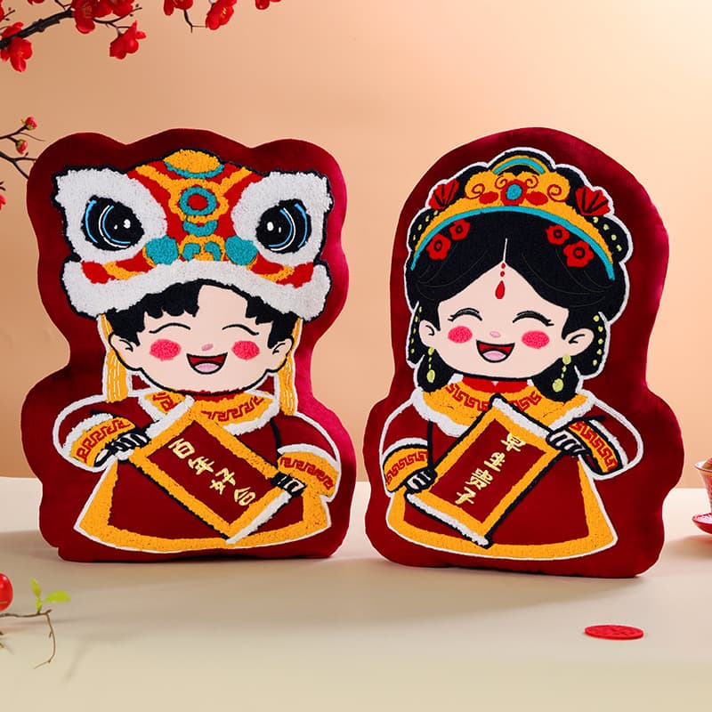 High-End Golden Boy and Jade Girl Wedding Bed Pressing Doll Pillows for Bridal Chamber and Dowry