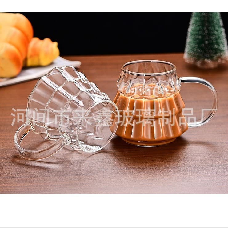 Cross-border Exclusive Pinecone Glass Transparent Mug with Handle, Christmas Iced Americano Coffee Cup, Borosilicate Milk Coffee Glass