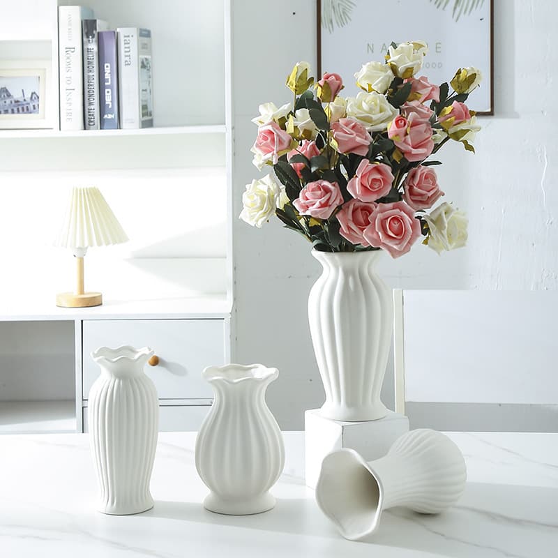 Rose special vase INS style high-value white simple ceramic dried flower ornaments room decoration