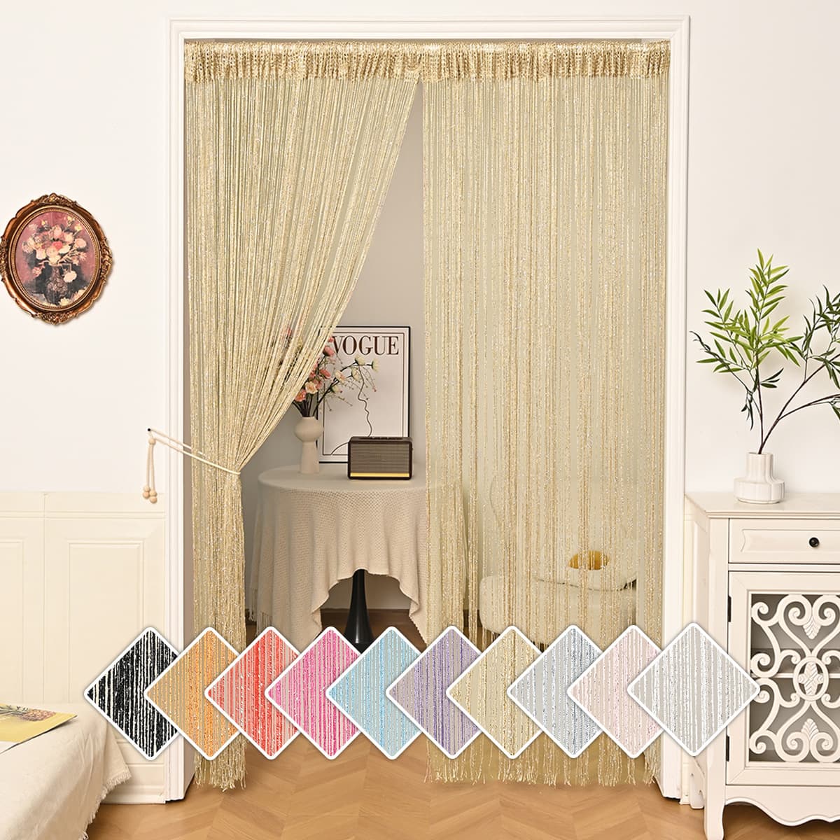 Amazon Cross-Border Flat Silver Straight Curtain Sheer Rod Pocket Finished Curtain Living Room Study Door Curtain Decorative Partition Sheer
