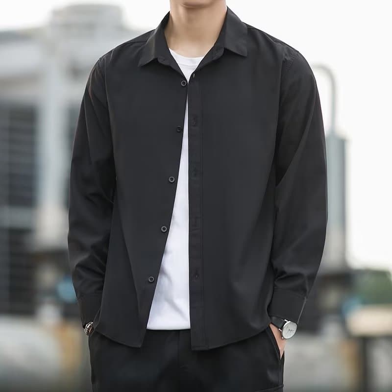 Men's Long-Sleeved Shirt Spring and Autumn Youth No-Iron Business Formal Fit White Shirt Solid Color Large Size Korean Style Trendy