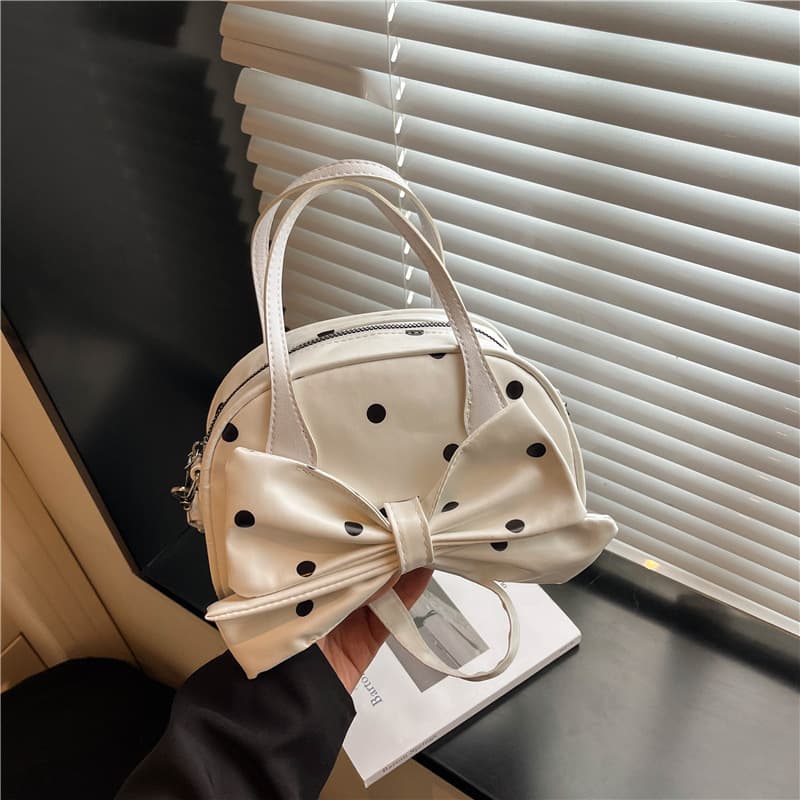 2026 New Women's Cute Mickey Bag Bowling Handbag Textured Fashion Polka Dot Crossbody Boston Bag