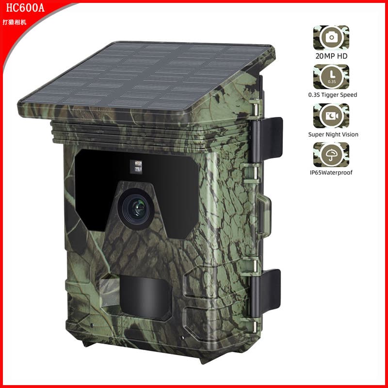 Outdoor Hunting Camera with Solar Panel, HD Night Vision, Waterproof, Infrared Motion Detection, Trail Camera HC600A