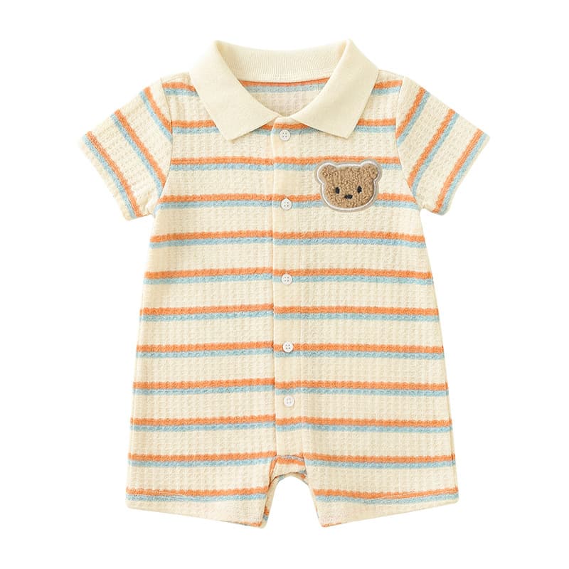 Summer Striped Polo Collar Baby Short Romper for Boys and Girls, Short Sleeve Onesie, Factory Stock Bulk Supply