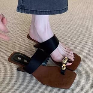 Wedge Heel French Toe-Strap Sandals for Women, Outdoor Wear 2026 New Summer Style, Niche Design for Dresses, Square Toe One-Band Sandals