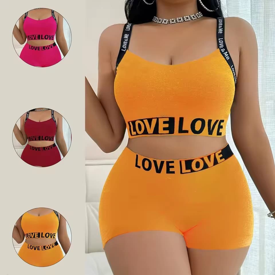 Cross-border temu European and American women's sports bra set letter beautiful back camisole women's bra set large size