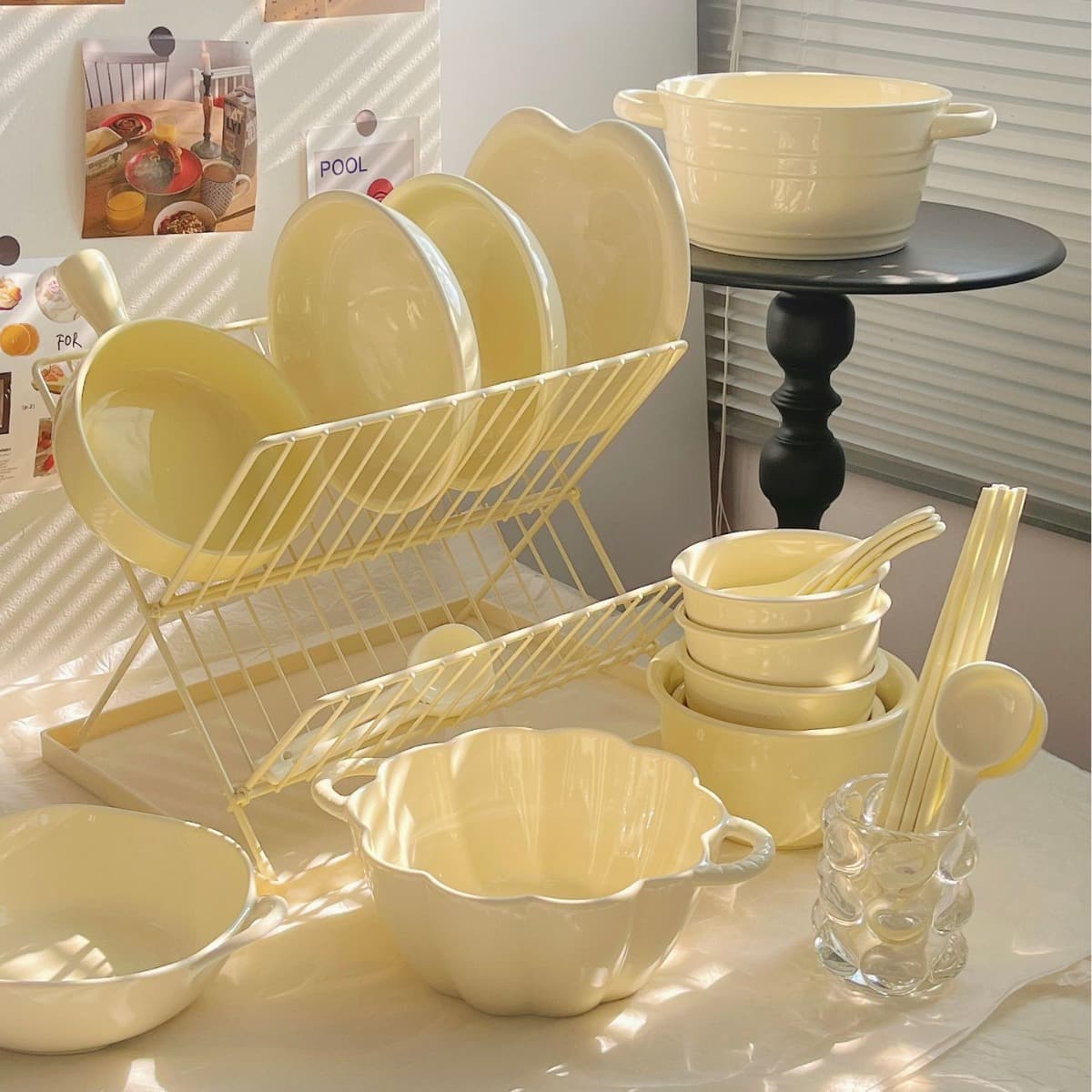 Daily Use Tableware Set Dish Plate Bowl Cup Mat Knife Spoon Fork Combination Home Kitchen Utensils Modern Simple Style