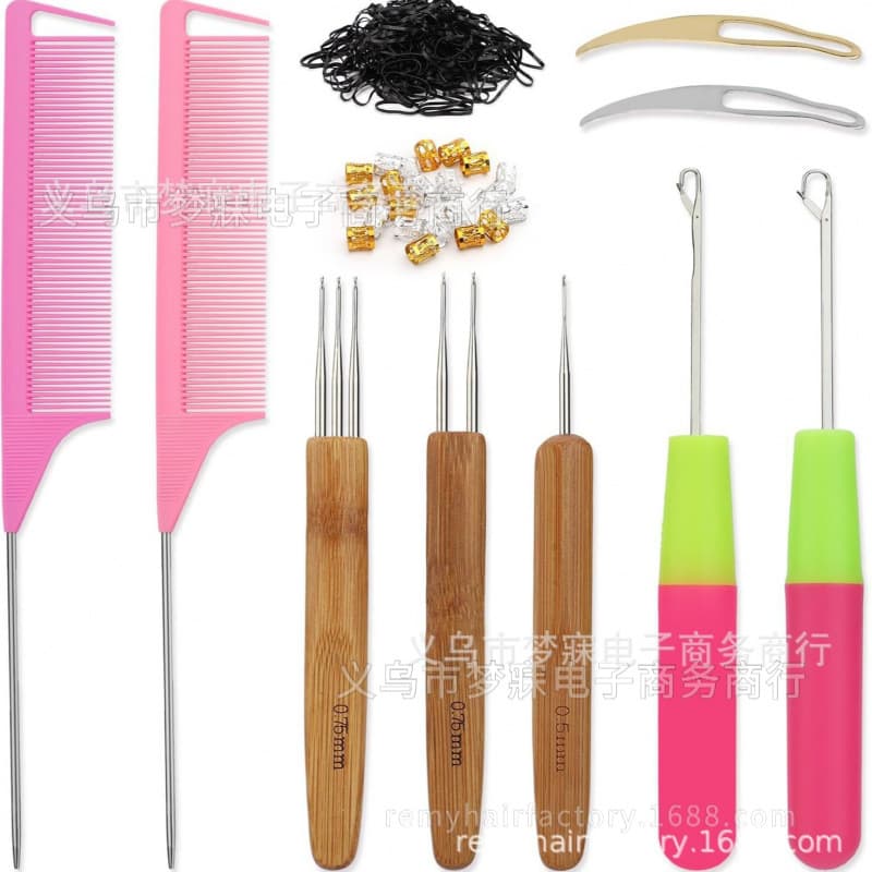 New Hot Selling Wooden Handle Hair Extension Crochet Hook DIY Wig Weaving Crochet Hook Hair Extension Weaving Tool Crochet Hook Set