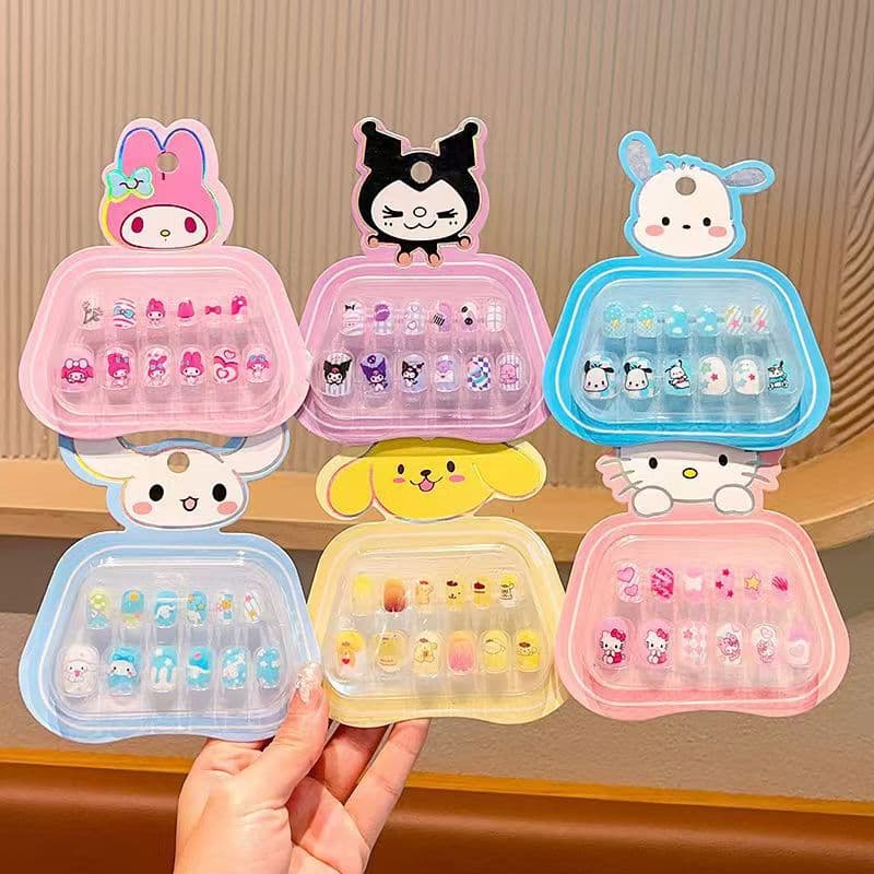 New Children's Sanrio Cartoon Nail Stickers Baby Wearable Nails Safe Non-Toxic Little Girl Cute Waterproof Manicure