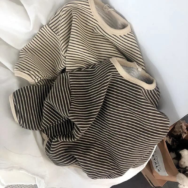 2023 Spring/Autumn New Korean Fresh Artistic Loose Stripe Top, Children's T-Shirt Versatile Basic Base Layer