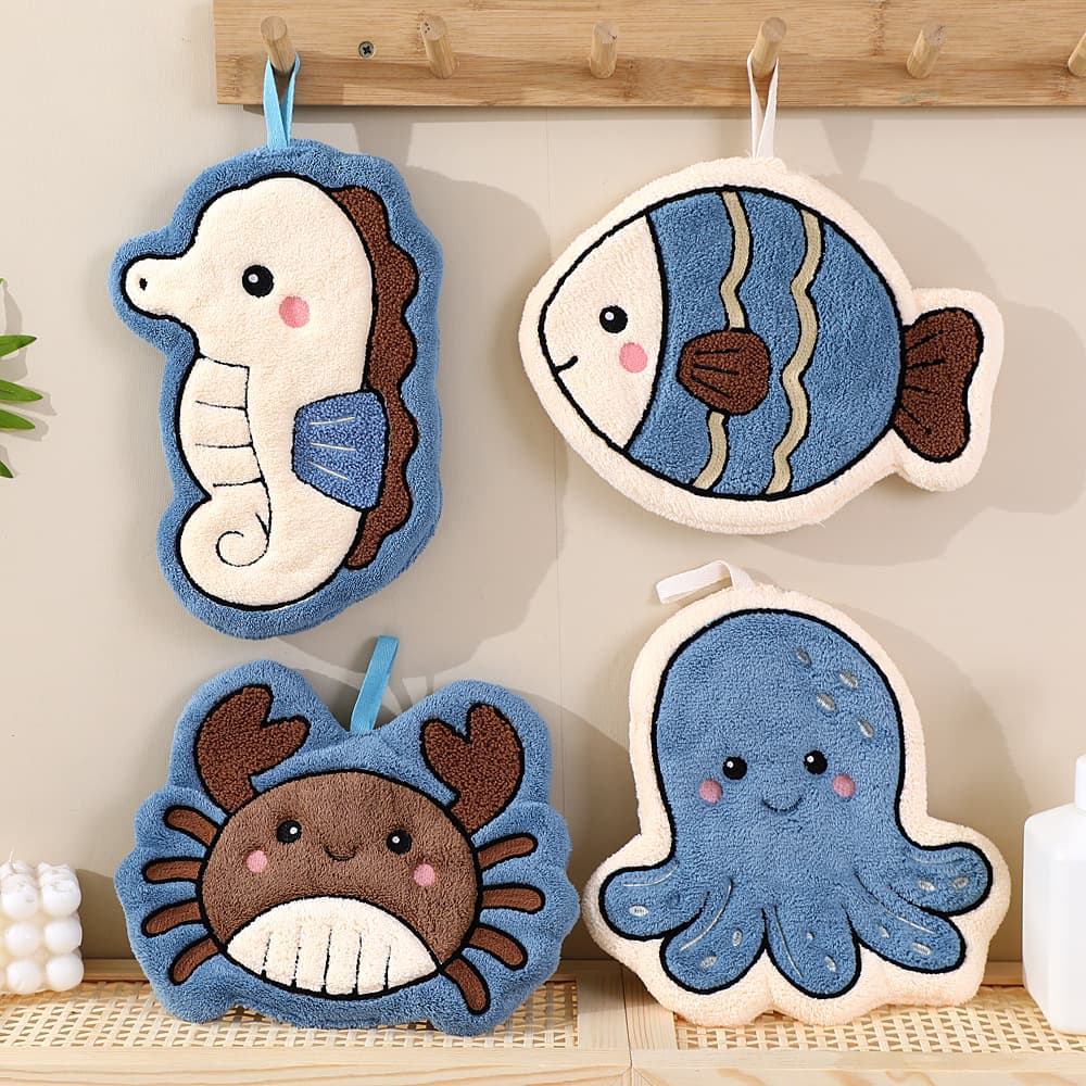 New cross-border cartoon cute coral velvet hand towels for kitchen hanging thickened hand towels quick-drying bathroom kitchen