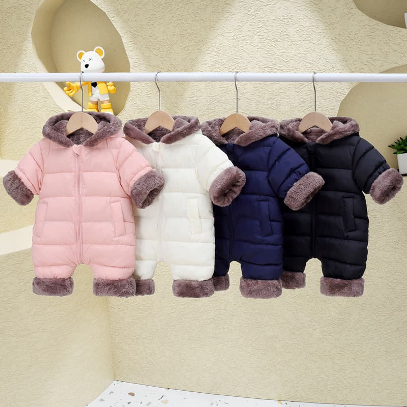 Baby Clothes Newborn Boys Girls Romper Warm Quilted Fleece Lined Hooded Jumpsuit for Baby Boys Girls Winter Outerwear