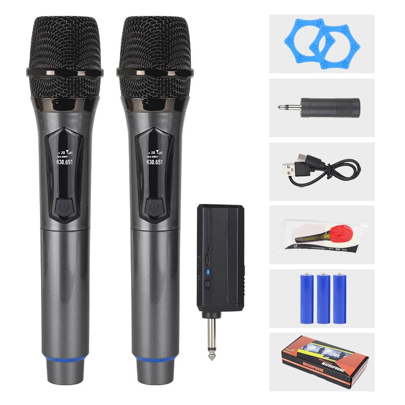 108 Rechargeable Wireless Microphone Set, One-to-Two, for Stage KTV Live Streaming Singing, Handheld Mic with Speaker on Wheels