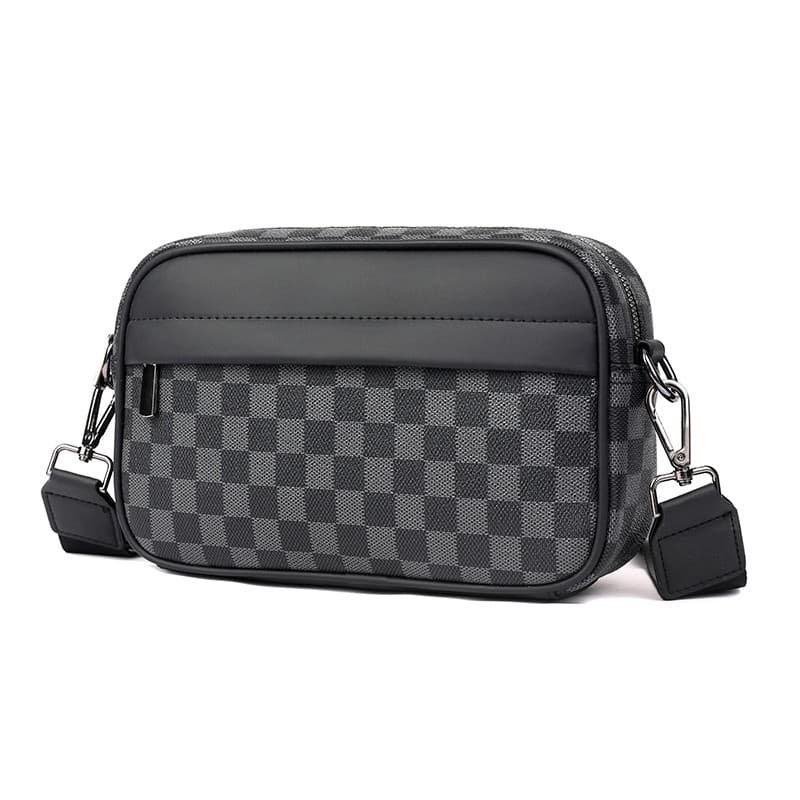 New Trendy Men's Casual Plaid Shoulder Bag Korean Style Leather Crossbody Bag Fashionable Small Square Bag Backpack