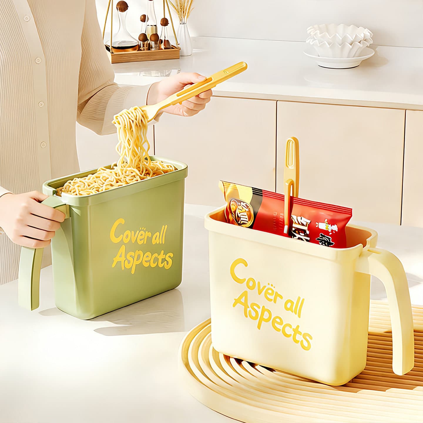 Instant Noodle Bowl for Home, Student Dorm, Portable Travel, No-Wash Convenience