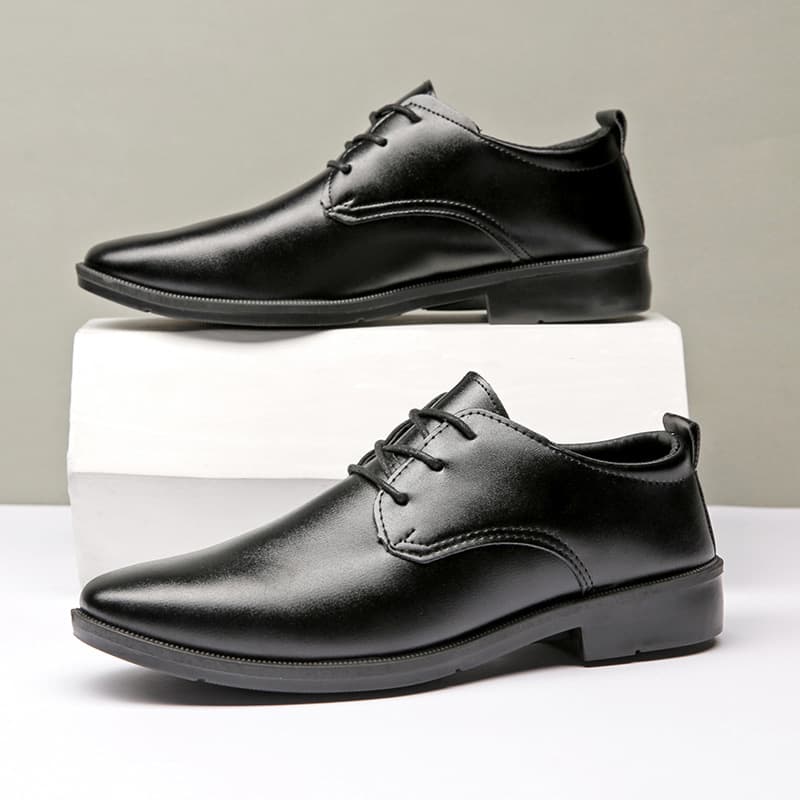 Business Leather Shoes Men's Black Casual Work Shoes Simple Fashion Best Man Wedding Shoes All-match Lace-up Soft Sole Anti-slip Men's Shoes