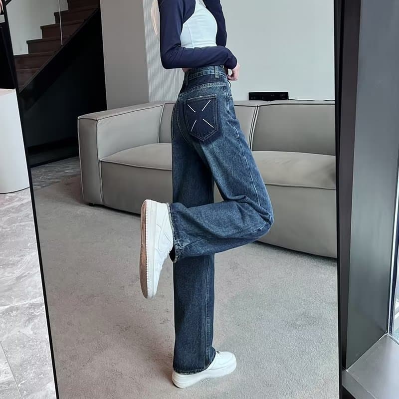 Wide-leg jeans for women 2023 new style high-waisted loose slimming straight-leg versatile trousers trendy Japanese and Korean casual lazy style