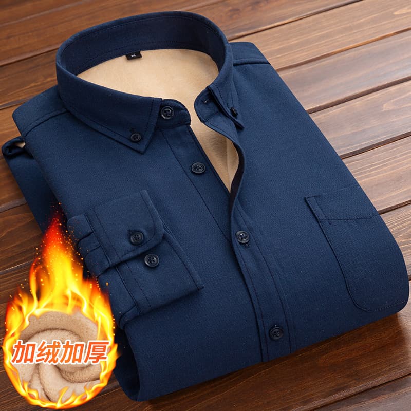 Winter Fleece-Lined Thickened Men's Long-Sleeved Shirt, Urban Trendy Casual Warm Shirt, Men's Business Loose Top
