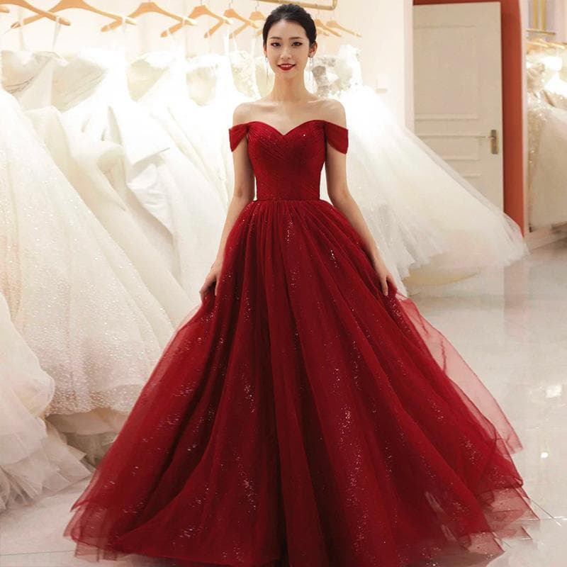 Strapless Bridesmaid Dress Bride 2026 New Style Wedding Banquet Gown Elegant Red Engagement Dress Summer