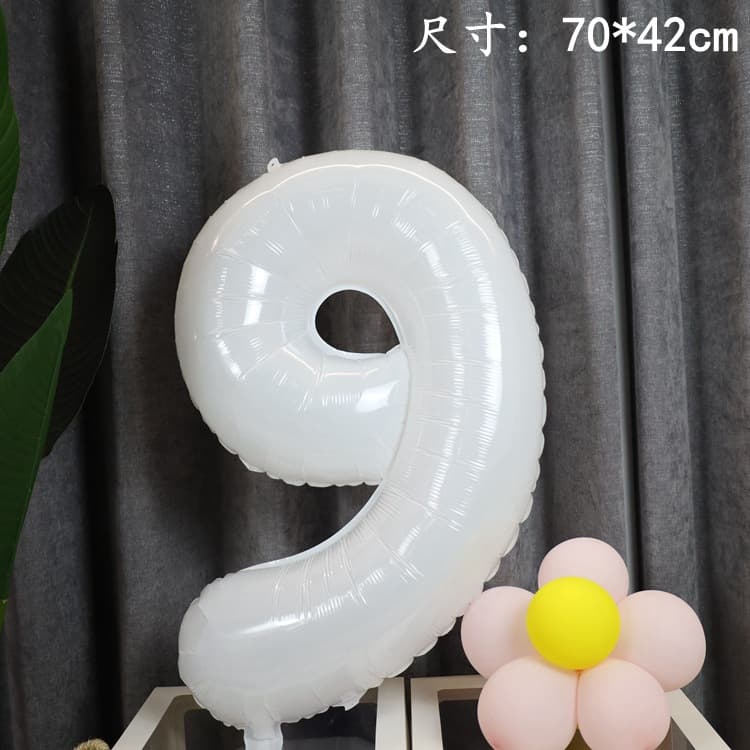 32-inch White Number Balloon, Instagram and Xiaohongshu Style, Simple Birthday Party Decoration, Large Aluminum Foil