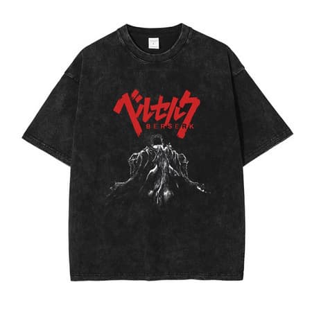 Washed Distressed Anime Print T-Shirt 230g Pure Cotton T-Shirt Custom Logo Streetwear Crewneck Short Sleeve Men's T-Shirt