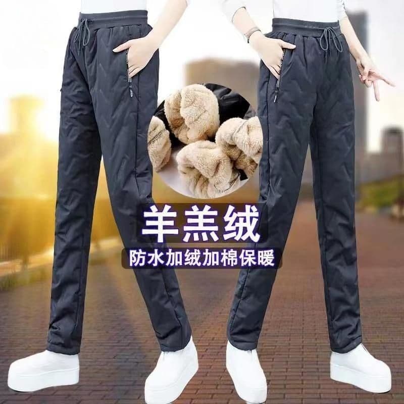 Women's Cotton Pants Winter Fleece-Lined Thick Snow Pants Warm Windproof Shearling-Lined