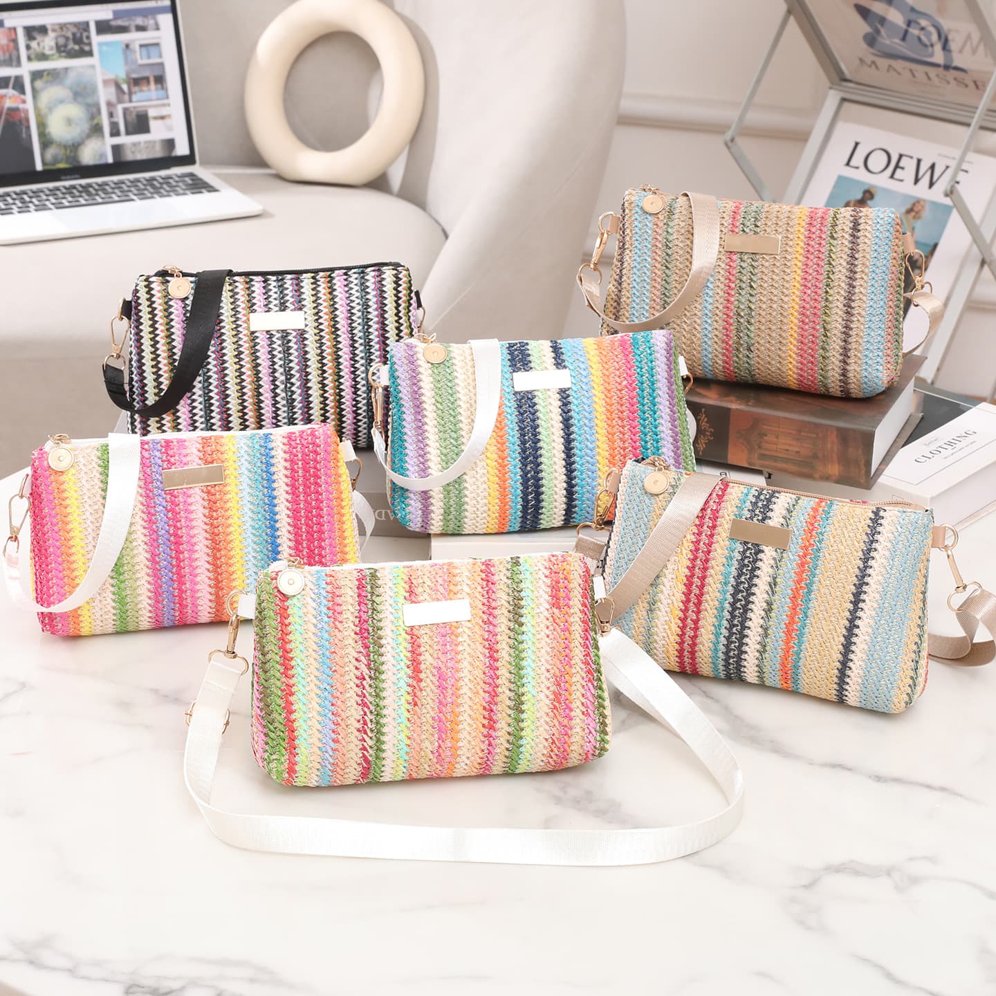 Drop Shipping Colorful Straw Woven Bag 2025 Girl Handbags Woven Shoulder Versatile Women's Bag Crossbody Bag