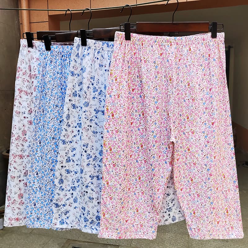 Loungewear Pants for Women Middle-aged and Elderly Summer Shorts Loose Casual High-waist Floral Pattern Wearable Outside Capri Pajama Pants