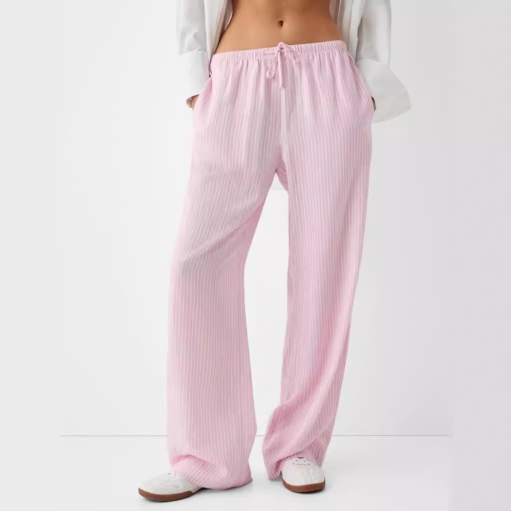 2024 European and American cross-border foreign trade Amazon European and American clothing comfortable elastic waist pinstriped casual loose trousers