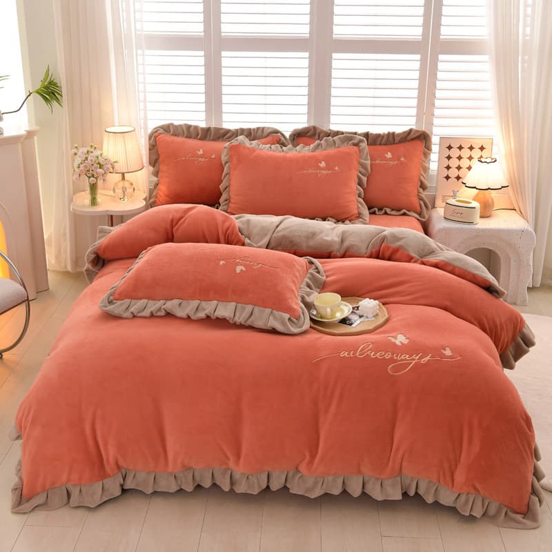 Winter High GSM Milk Fleece Four-Piece Set Thick Warm Double-Sided Fleece Baby Fleece Sheet Duvet Cover Polar Fleece Three-Piece