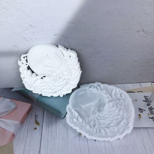 X0636 Moon Wolf Semi-3D Wall Hanging Ornament Cement Plaster Mold DIY Silicone Mold