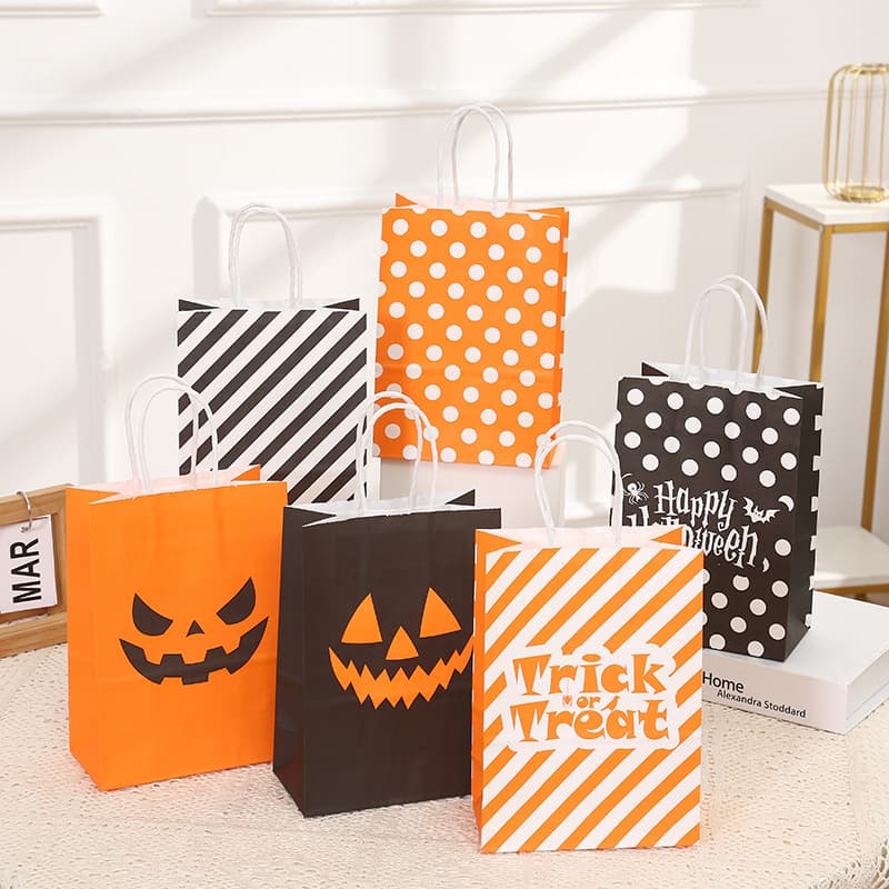 Halloween Pumpkin Tote Bag Cross-Border Hot Selling Kraft Paper Gift Bag Candy Bag Party Favor Bag