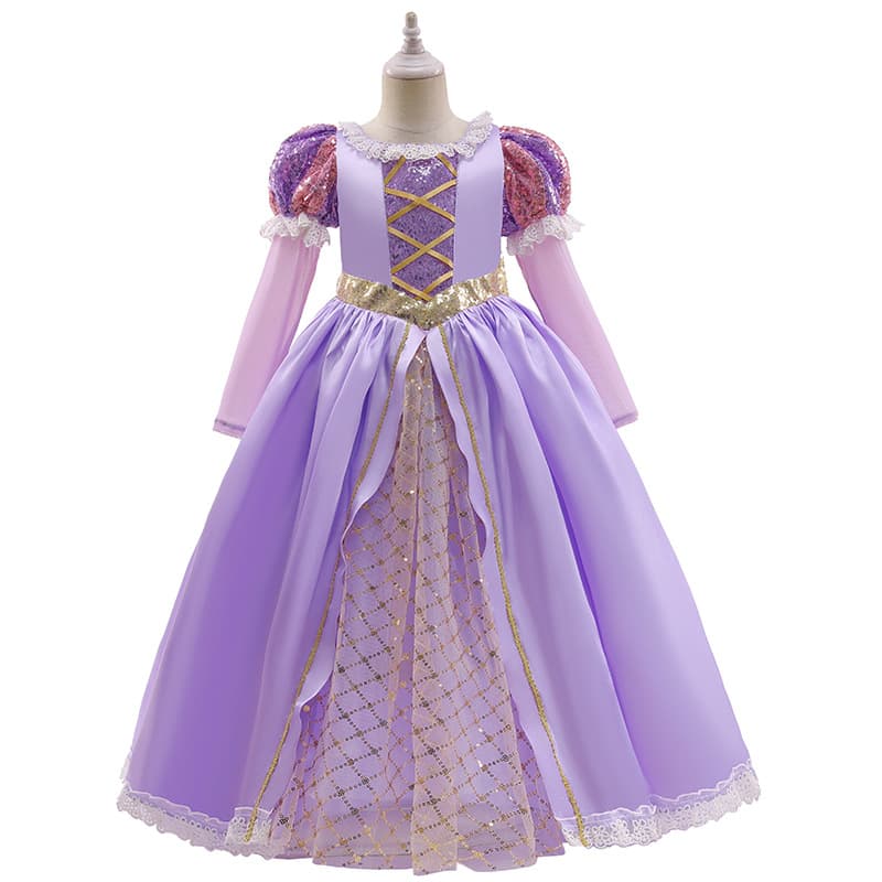 2022 New Long-Sleeve Frozen Kids Dress Export Bow Children's Girls Gown Rapunzel Princess Dress