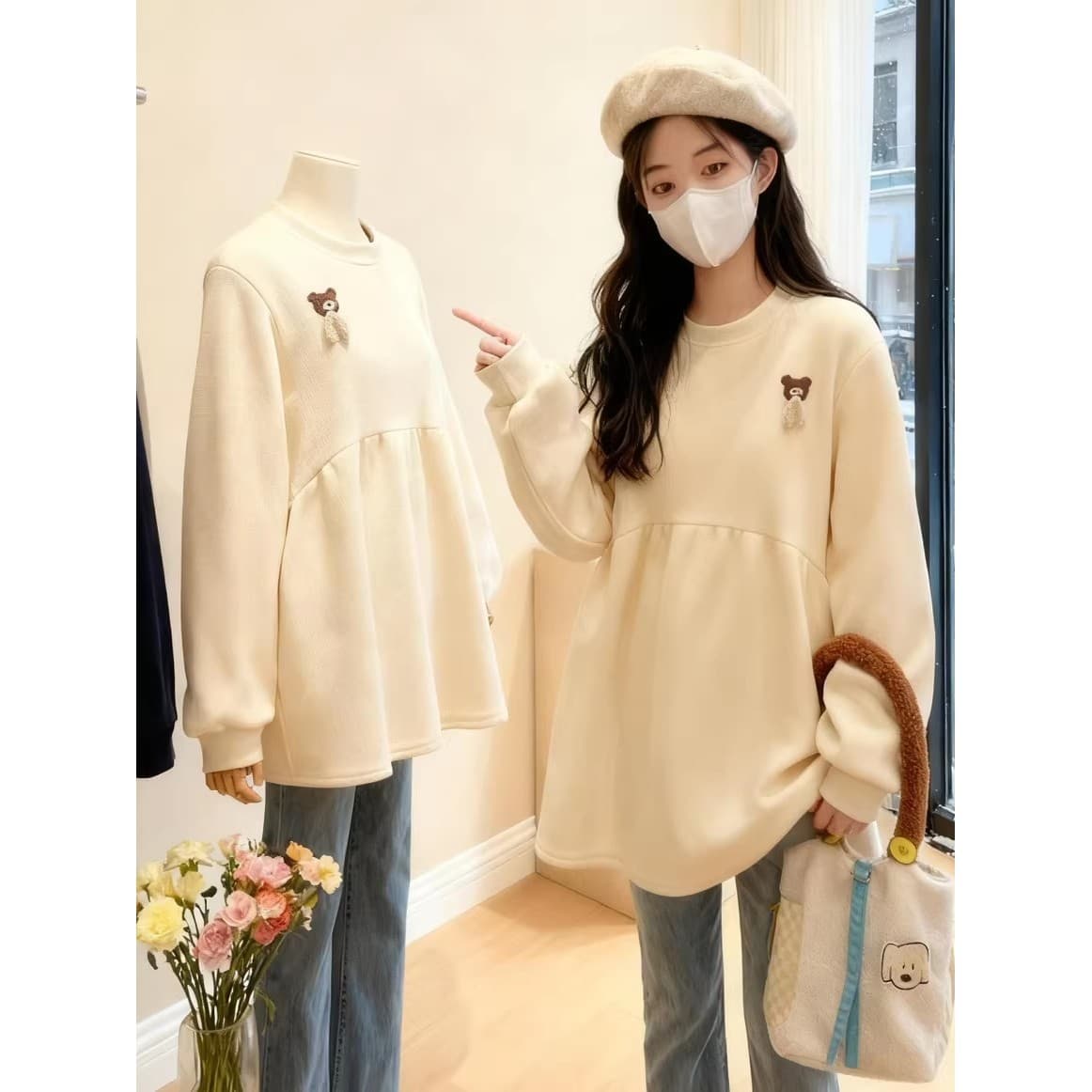 Maternity Tops Autumn Winter New Style Casual Loose Babydoll Sweatshirt Fall Maternity Wear Cover Belly Trendy
