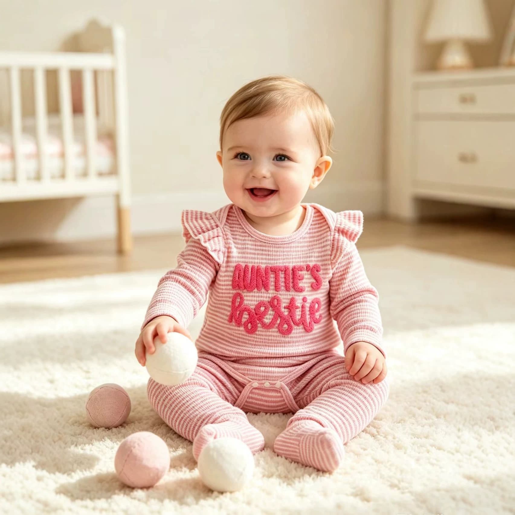 Cross-border Baby Cute Pink Autumn Winter Waffle Striped Set Long Sleeve Top + Pants + Hair Tie 3-Piece Set