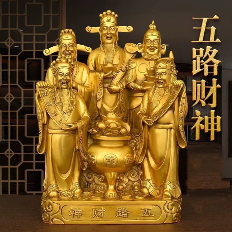 Five Routes God of Wealth Buddha Statue for Wealth Attraction, Bar Counter, Entryway Corridor Decor, Housewarming or Business Opening Gift