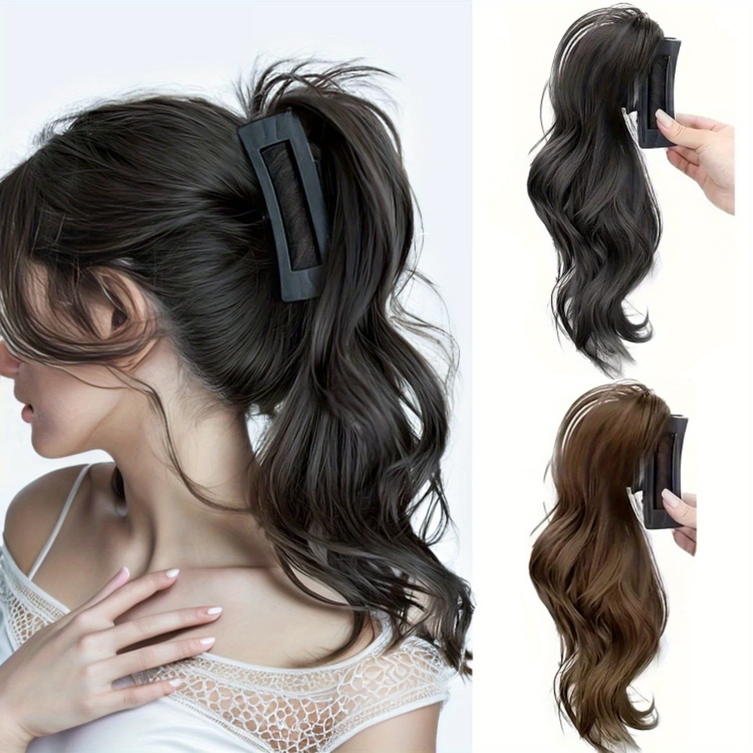 New Style Square Black Shark Clip Curly Ponytail for Women Sweet Cool Trendy Korean Casual High Ponytail Hair Clip