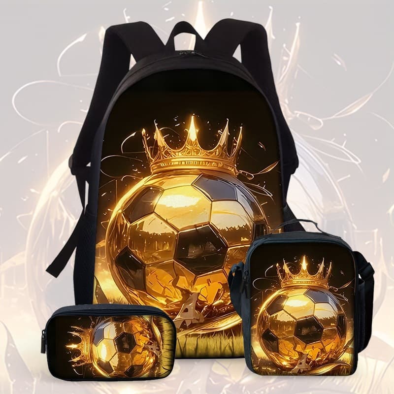 Cross-Border New Product Football Cartoon Print Backpack Set for Middle and High School Students, Children's Schoolbag, Elementary School Student Backpack