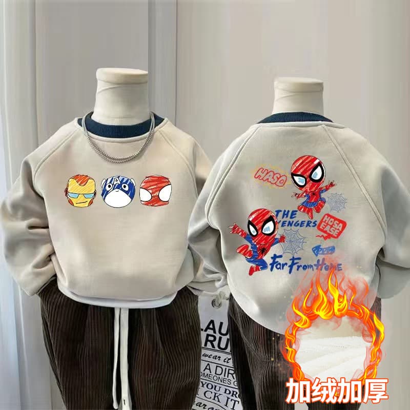 Boys' velvet sweatshirt autumn and winter 2024 new style children's boys winter thickened one-piece velvet bottoming shirt handsome and trendy