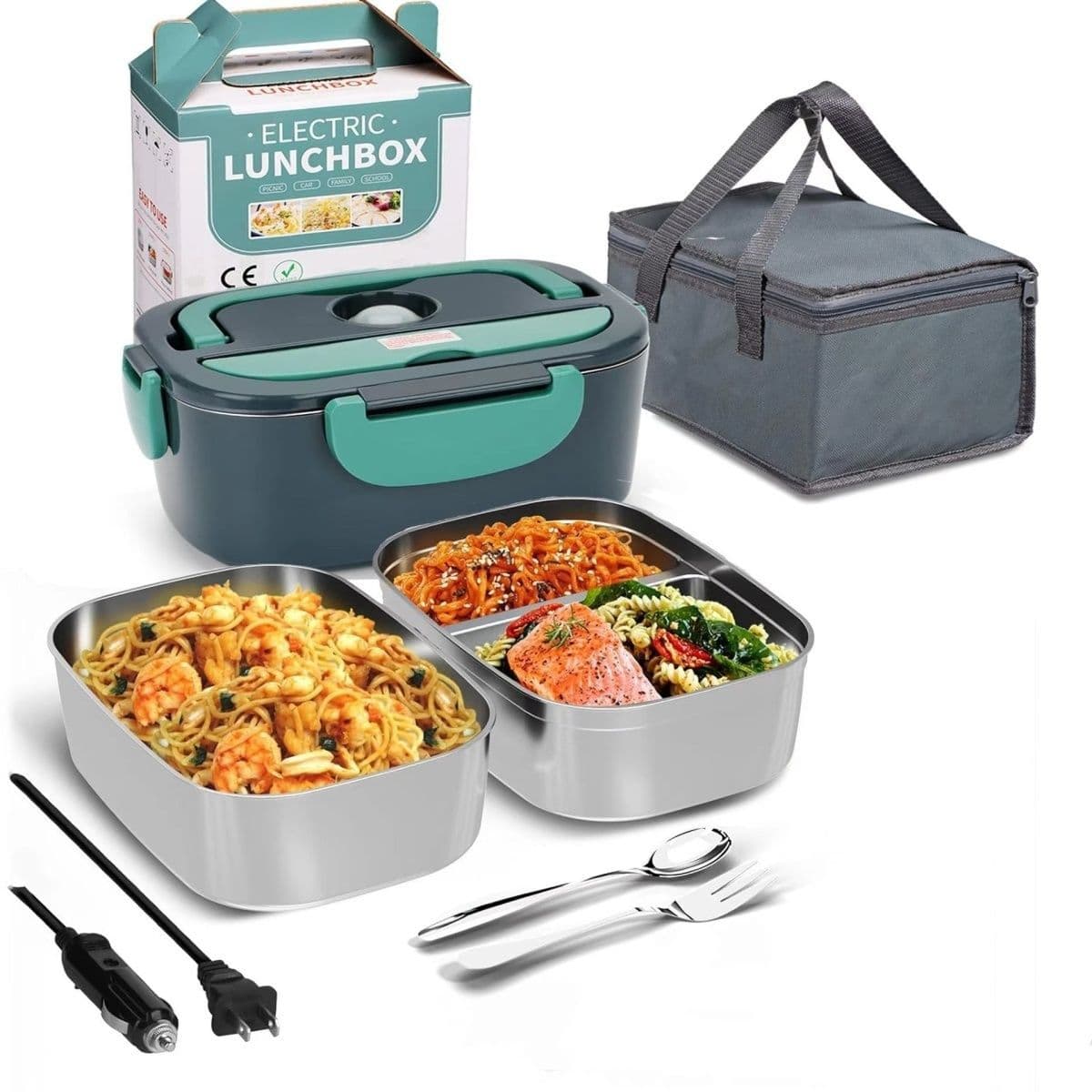 Cross-border electric heating water-free lunch box Amazon's popular 304 stainless steel lunch box for home and car dual use