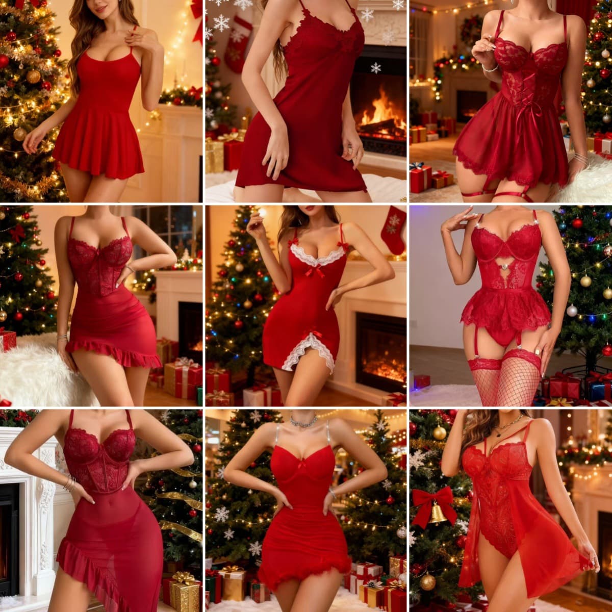 Christmas Series Cross-Border Erotic Lingerie Sexy Transparent Lace Mesh Sleepwear Wholesale Women