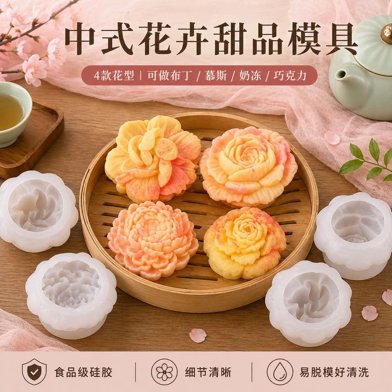 Misong Spot Matcha Funai Flower National Style Mousse Cake Silicone Mold DIY Oven-Free Pudding Custard Grinding Tool