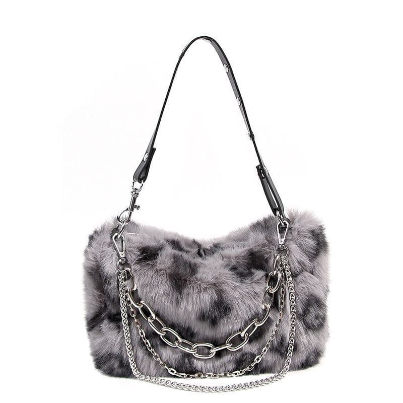 Leopard Print Bag Underarm Bag Plush Bag Women Autumn Winter New Versatile Fuzzy Premium Chain Bag Factory Direct Sale