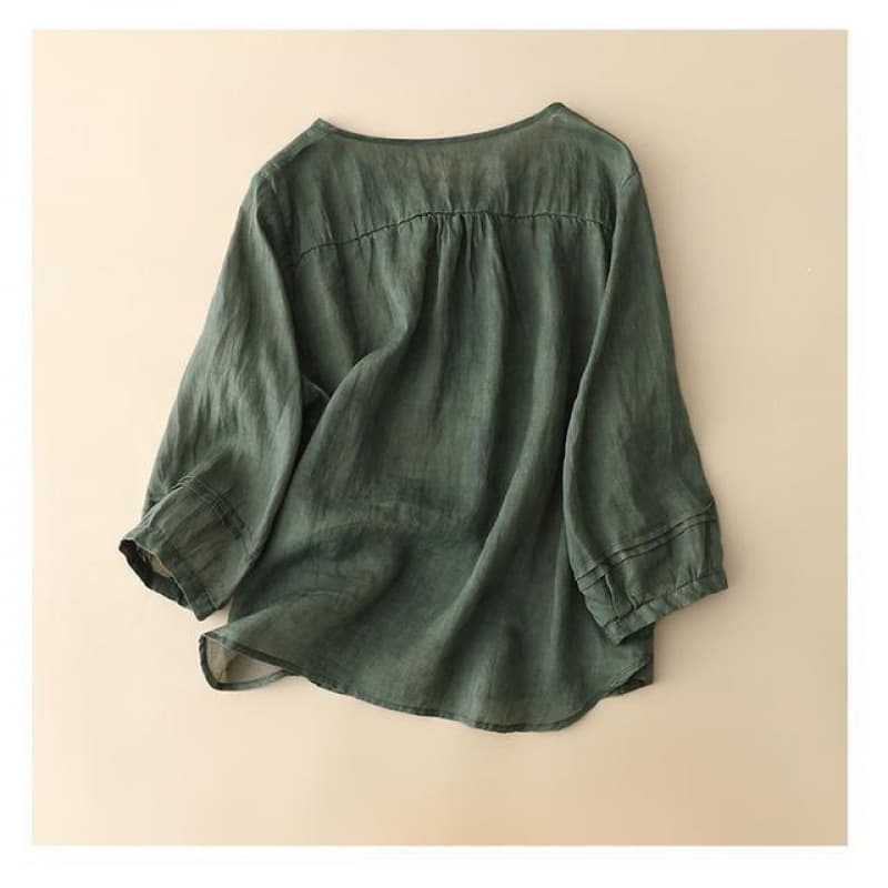 High-quality linen mid-sleeve round neck shirt, export overstock, label removed, plus size women's clothing.