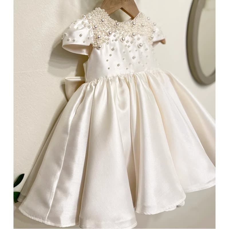 Handmade Satin Princess Dress Children's Birthday Cake One Year Old Baby Girl Korean Style Wedding Dress Flower Girl Dress