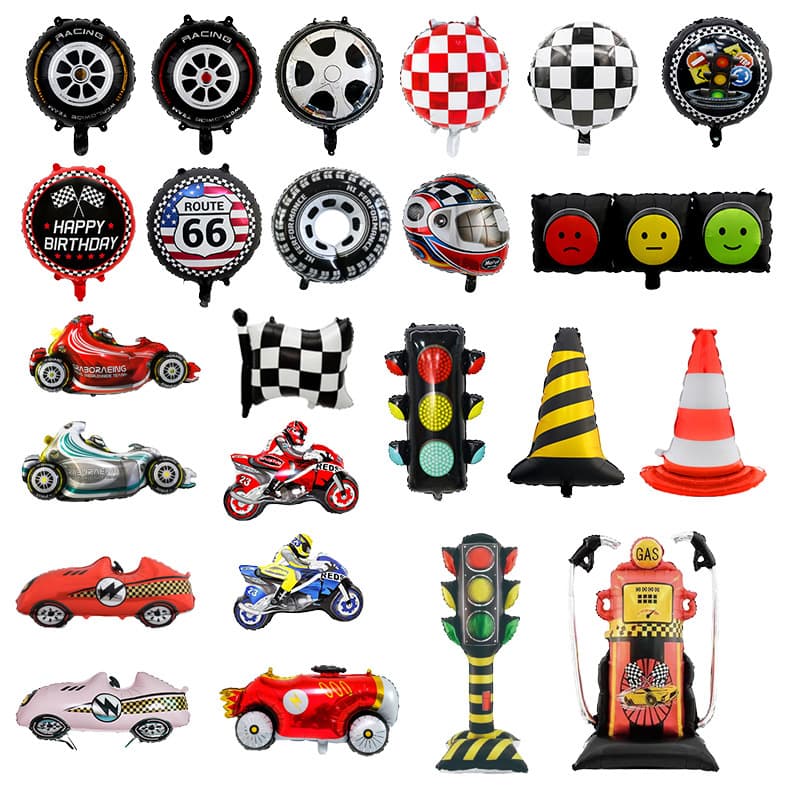 Cross-border tire helmet balloon 18-inch black and white plaid round balloon racing theme decorative motorcycle racing tire