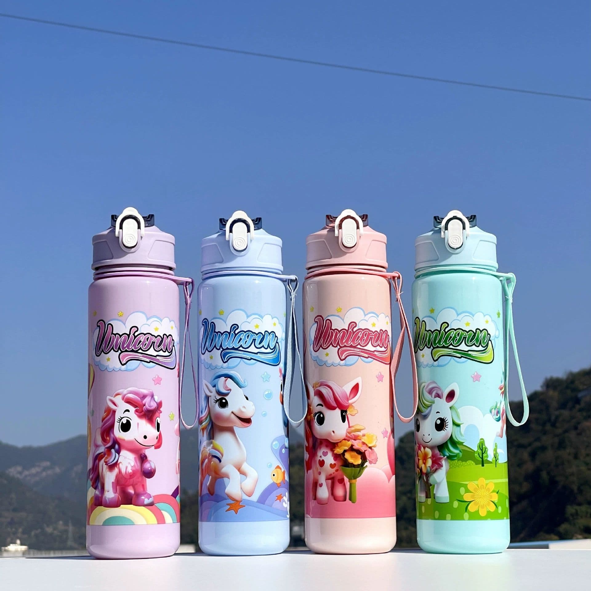 Waterbottle New 2024 Cartoon Cute Plastic Water Cup Wholesale 790ML Student Straw Water Bottle